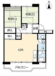 UR都市機構所沢パークタウン駅前通り1号棟 2LDKの間取図画像