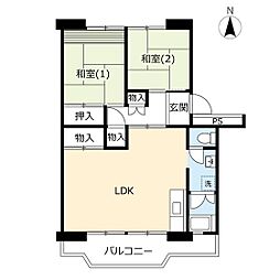 UR都市機構所沢パークタウン駅前通り1号棟 2LDKの間取図画像