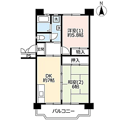 UR都市機構所沢パークタウン駅前通り4号棟 2DKの間取図画像
