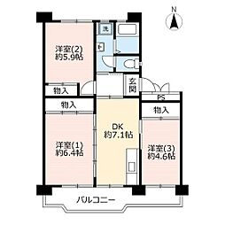 UR都市機構所沢パークタウン駅前通り4号棟 3DKの間取図画像
