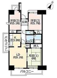 UR都市機構プラザシティ新所沢けやき通り19号棟 3LDKの間取図画像