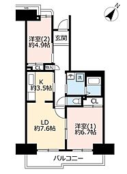 UR都市機構プラザシティ新所沢けやき通り19号棟 2LDKの間取図画像