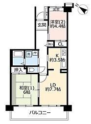 UR都市機構プラザシティ新所沢けやき通り15号棟 2LDKの間取図画像