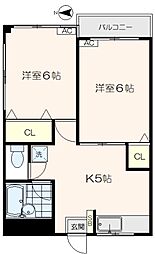 パールハイツ豊田 2Kの間取図画像