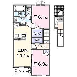 カーサ・フォレスタ　C 2階2LDKの間取り