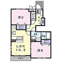 アルカンシエル参番館 1階2LDKの間取り