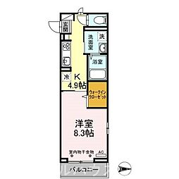 D-メゾン　A棟 2階1Kの間取り