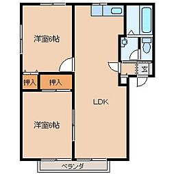 ハイラーク甘木C棟 2階2LDKの間取り