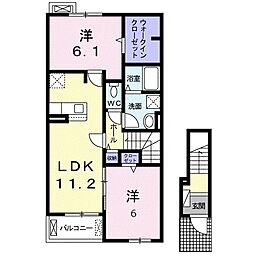 ノーブル筑前I 2階2LDKの間取り