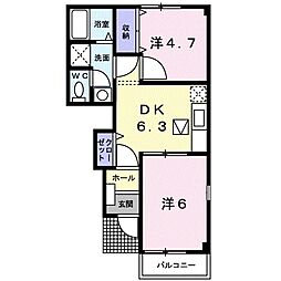ジェネシス1番館 2DKの間取図画像