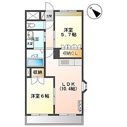 シャインブルー 2LDKの間取図画像