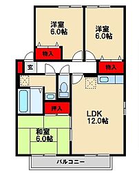 パープルヒルズ壱番館 2階3LDKの間取り