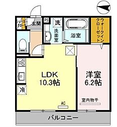 トロイスフィル 1階1LDKの間取り