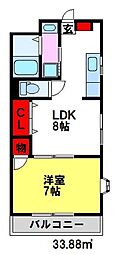 サンシャインヒルズ 3階1LDKの間取り