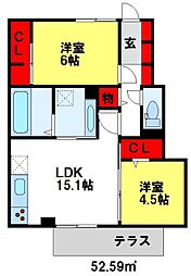 ルメート若葉II 1階2LDKの間取り