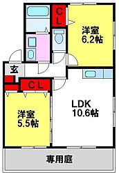 サンスクエア大崎 1階2LDKの間取り