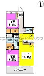 ノーブルコート 3階2LDKの間取り