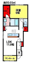 ソルサリエンテ 1階1LDKの間取り