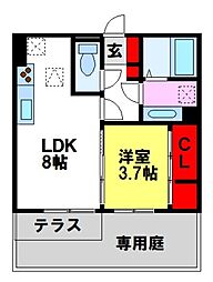 D-room古野 1LDKの間取図画像