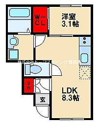 AIZU鳥栖 1LDKの間取図画像
