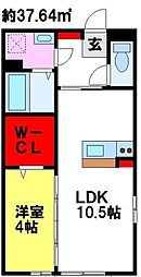 セイシェル大山B 1LDKの間取図画像