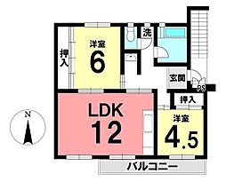 UR都市機構江南団地206棟 2LDKの間取図画像