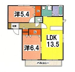 JR東海道・山陽本線 魚住駅 徒歩15分の賃貸アパート 2階2LDKの間取り