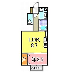 ベルヴィル玉津 1階1LDKの間取り