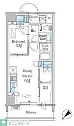 パークアクシス品川南大井パークフロント 3階2DKの間取り