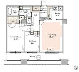 タワーコート北品川 36階2LDKの間取り