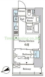 パークアクシス芝浦キャナル 4階1DKの間取り