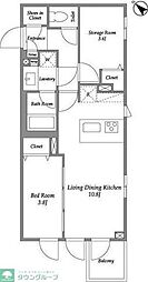 Ｌａ　Ｐｅｒｌａ　Ｉｃｈｉｇａｙａ−Ｓａｄｏｈａｒａｃｈｏ 2階1SLDKの間取り