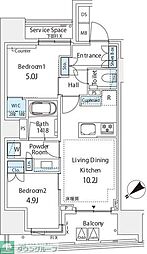 ミレアコート銀座プレミア 5階2LDKの間取り