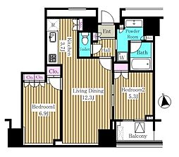 Ｗｈｉｔｅ　Ｔｏｗｅｒ　Ｈａｍａｍａｔｓｕｃｈｏ 18階2LDKの間取り