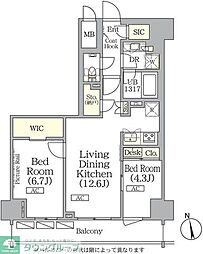 ザ・パークハビオ神楽坂レジデンスSouth 2LDKの間取図画像