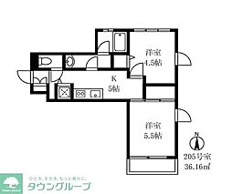 モント中馬込 2階2Kの間取り
