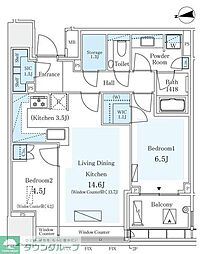 パークコート　ザ・三番町ハウス 9階2LDKの間取り