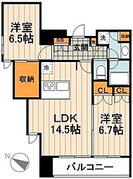 レジディア文京本駒込 12階2LDKの間取り