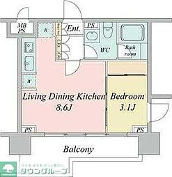 ドゥーエ日本橋 5階1DKの間取り