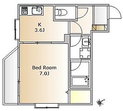 ラピスコート品川 4階1Kの間取り