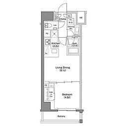 ザ・パークハビオ日本橋馬喰町 9階1LDKの間取り