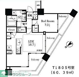 シティタワー武蔵小山 8階1LDKの間取り