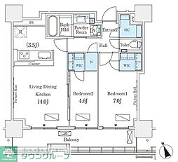 ロイヤルパークス品川 15階2LDKの間取り