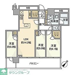 ＭＩＤ　ＴＯＷＥＲ　ＧＲＡＮＤ 24階3LDKの間取り
