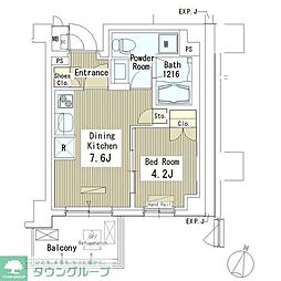 マスターズコート北品川 2階1DKの間取り