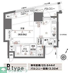 ZOOM都立大学 3階ワンルームの間取り