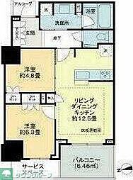 プラウドタワー芝浦 5階2LDKの間取り