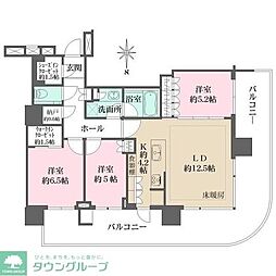 ＨＡＲＵＭＩ　ＦＬＡＧ　ＰＡＲＫ　ＶＩＬＬＡＧＥ　Ｔ棟 3001 30階3LDKの間取り