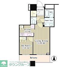 プラウドタワー千代田富士見 1LDKの間取図画像