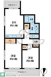 鉄飛坂マンション 2DKの間取図画像